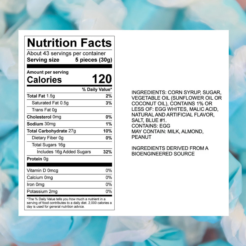 Sweet Candy Company Blue Raspberry Taffy Nutrition Label