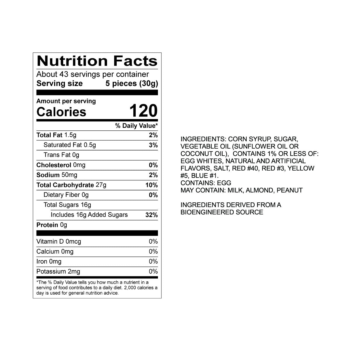 Sweet's State Fair Taffy Nutrition Fact Panel & Ingredients for the NET WT 2.82LB (1.28kg) Bulk Bag