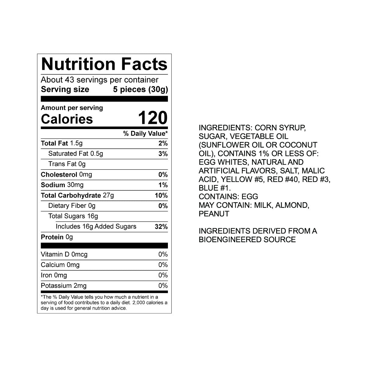 Sweet's Banana Split Taffy Nutrition Fact Panel & Ingredients for the NET WT 2.82LB (1.28kg) Bulk Bag