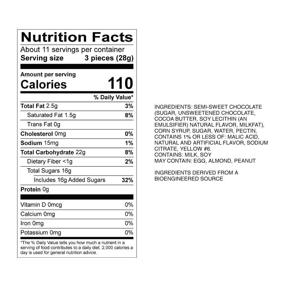 Sweet's Dark Chocolate Mango Chili Sticks Nutrition Panel & Ingredients