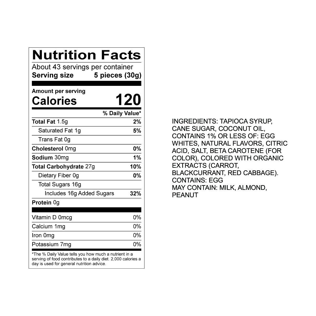 Sweet's Fruit Medley Taffy, Non-GMO Nutrition Fact Panel & Ingredients for the NET WT 2.82LB (1.28kg) Bulk Bag