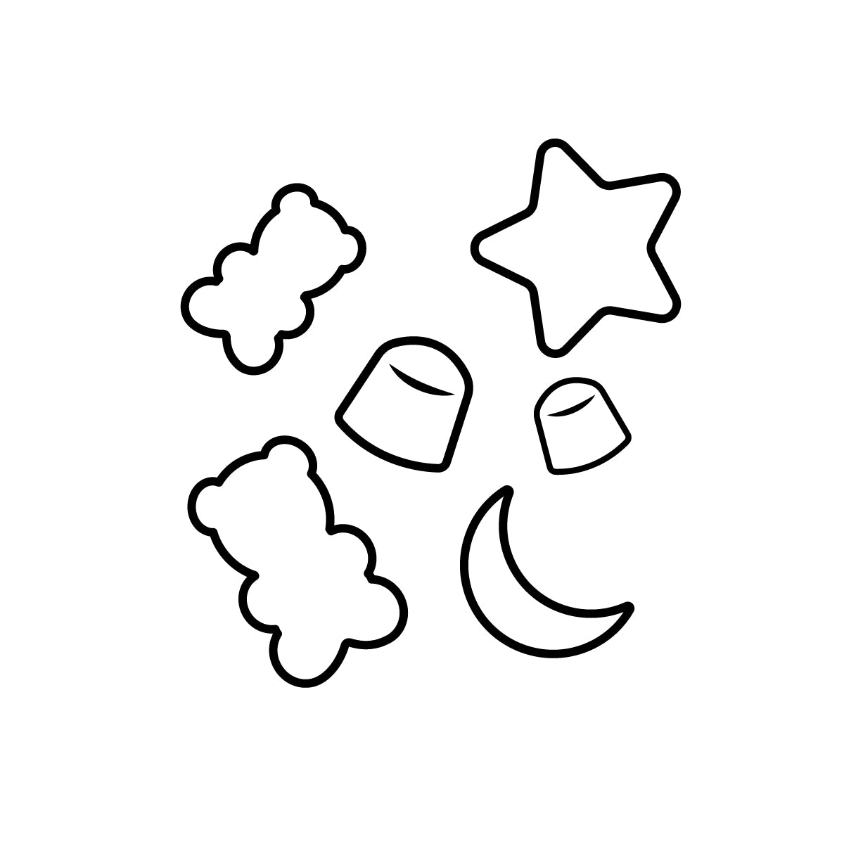 Outlines of different Fruit Snacks - Custom Colors and Shapes at Sweet Candy Company