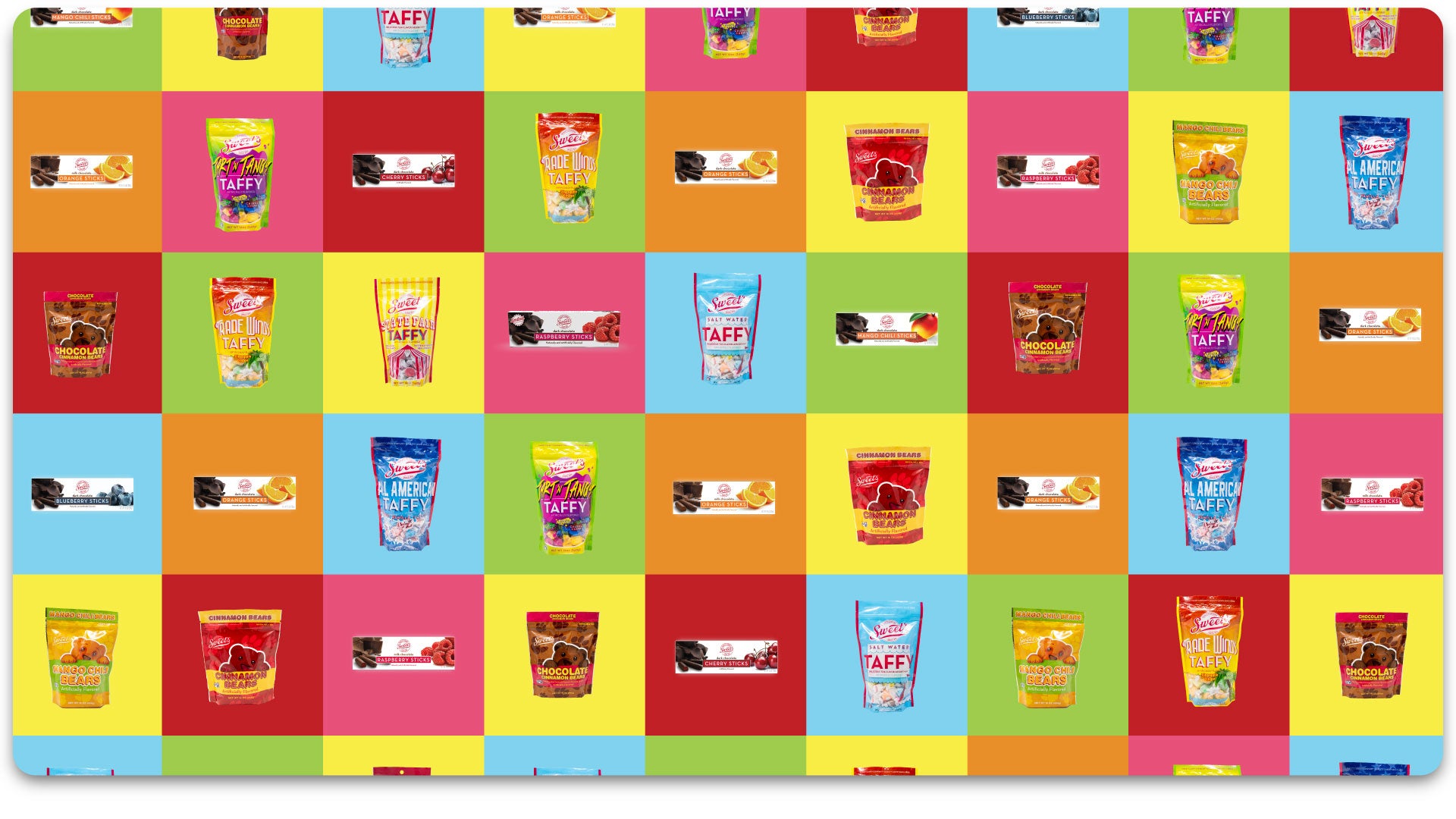 Sweet's Bulk, Branded, and Contracted Candy - A mosaic collage of our signature products
