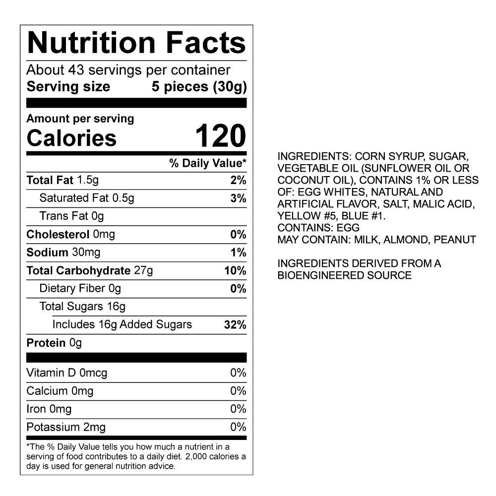 Kiwi Coconut Taffy Nutrition Panel & Ingredients