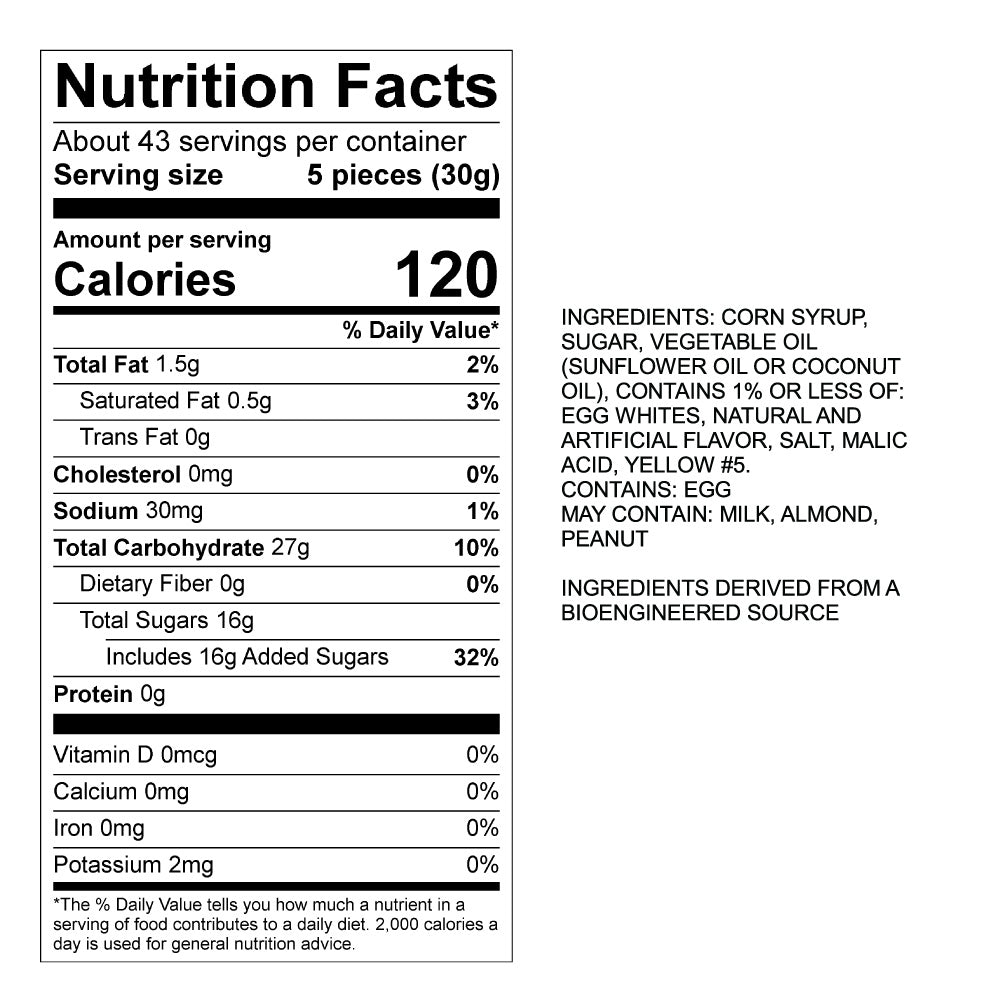 Pineapple Ginger Taffy Nutrition Panel &amp; Ingredients