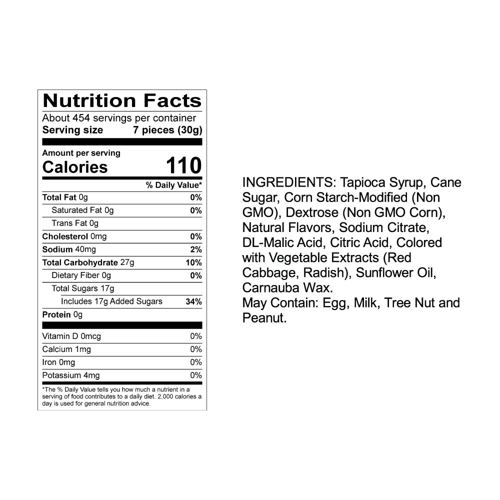 Sweet Candy Non-GMO Bears Nutrition Label and Ingredients