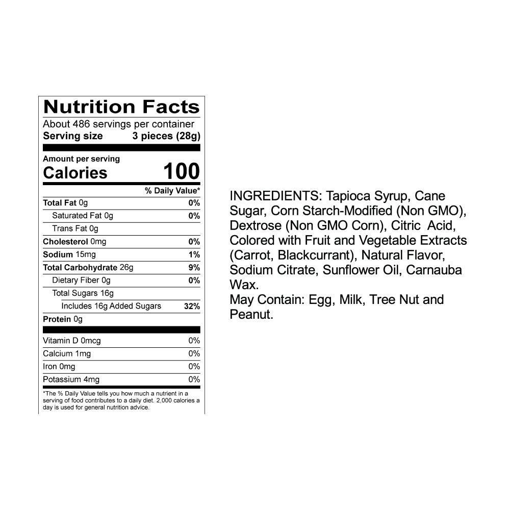 Sweet Candy Sweet's Fish Non-GMO Nutrition Panel and Ingredients 