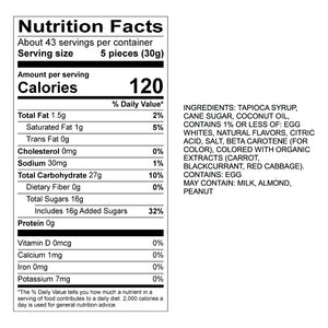 Non-GMO Fruity Medley Taffy Nutrition Panel and Ingredients