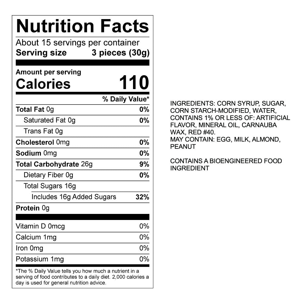 Cinnamon Bears 16oz Nutrition Panel & Ingredients
