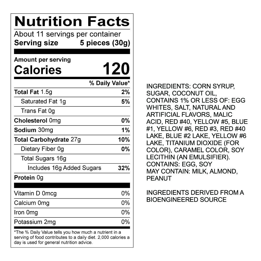 Sweet&#39;s 12oz Assorted Salt Water Taffy - Nutrition Panel and Ingredients